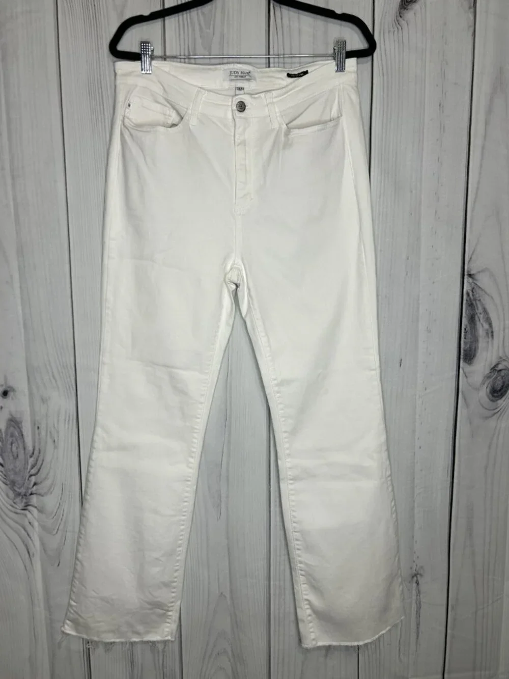 Judy Blue Boot Cut Jeans Womens 13/31 34x29 White High Waist Raw Hem JB82279
